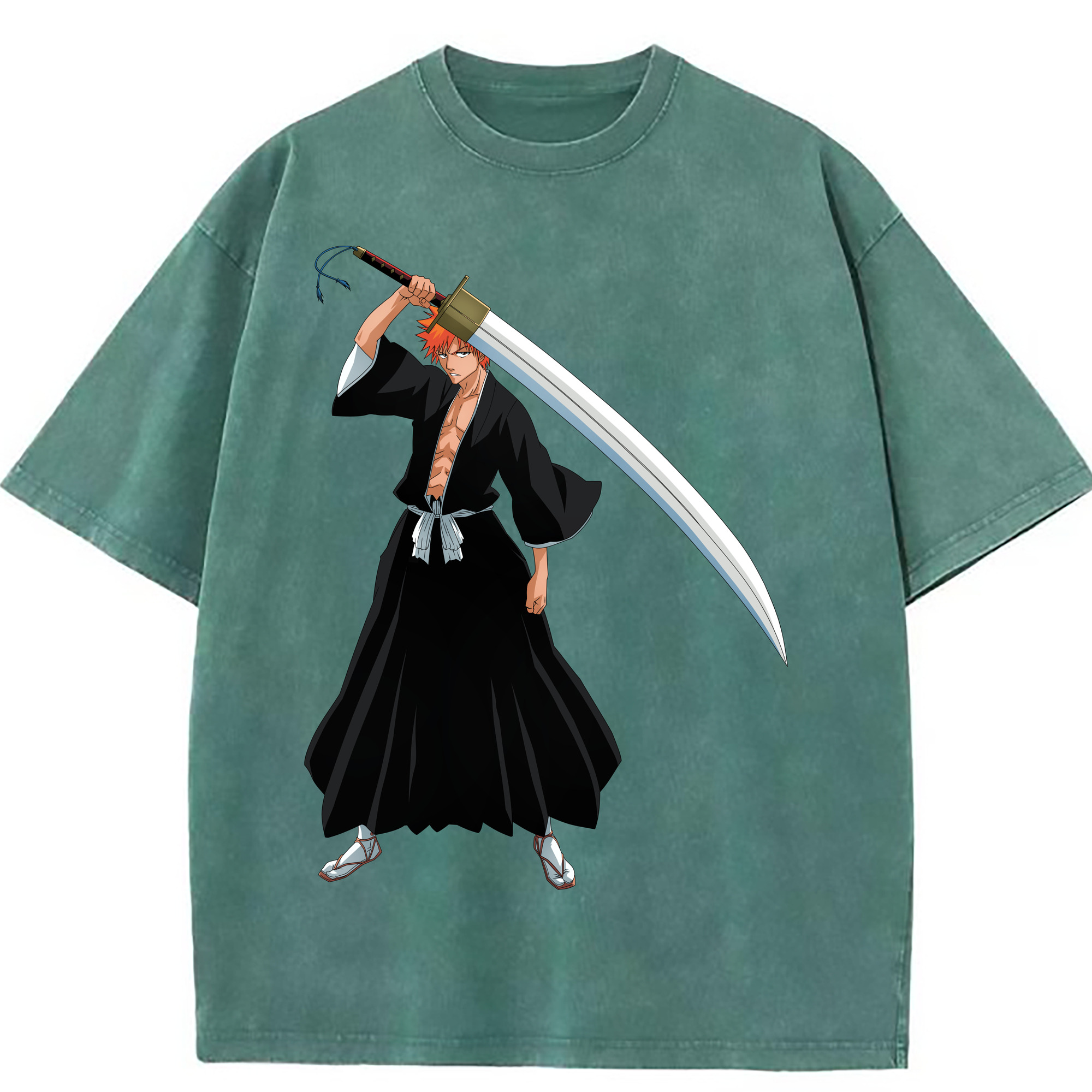 （画像用） ブリーチ 黒崎一護（くろさき いちご）BLEACH Kurosaki Ichigo 綿100% ヴィンテージ風 半袖Tシャツ（フロントプリント）